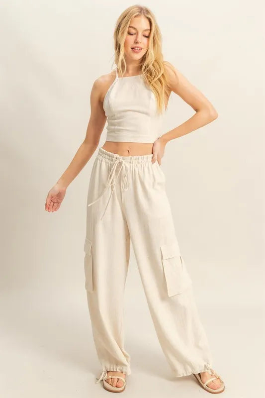 HYFVE Crop Top and Cargo Pants Set OATMEAL Outfit Sets