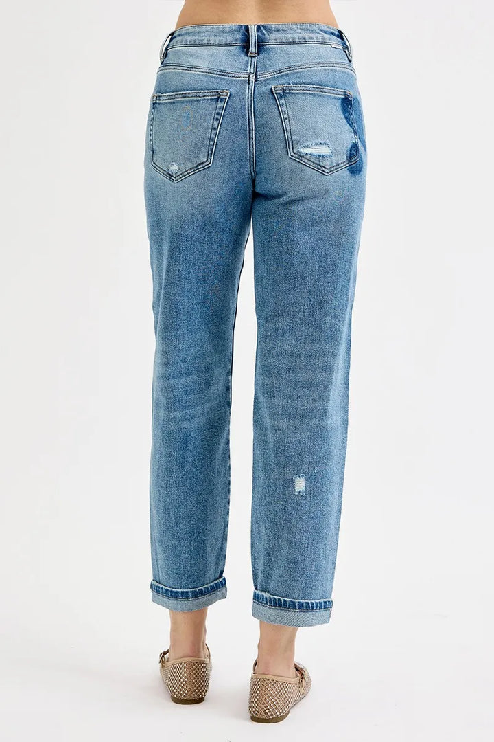 RISEN Full Size Mid Rise Fit-boyfriend Heart Shade Jeans Plus Size Jeans
