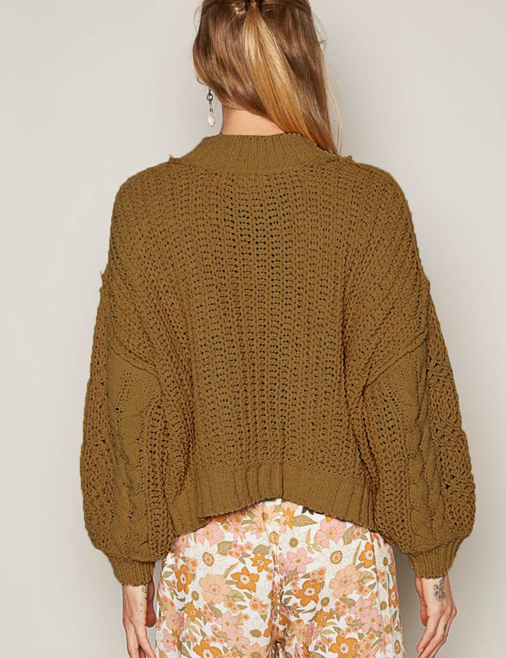 POL Mock Neck Cable Knit Sweater