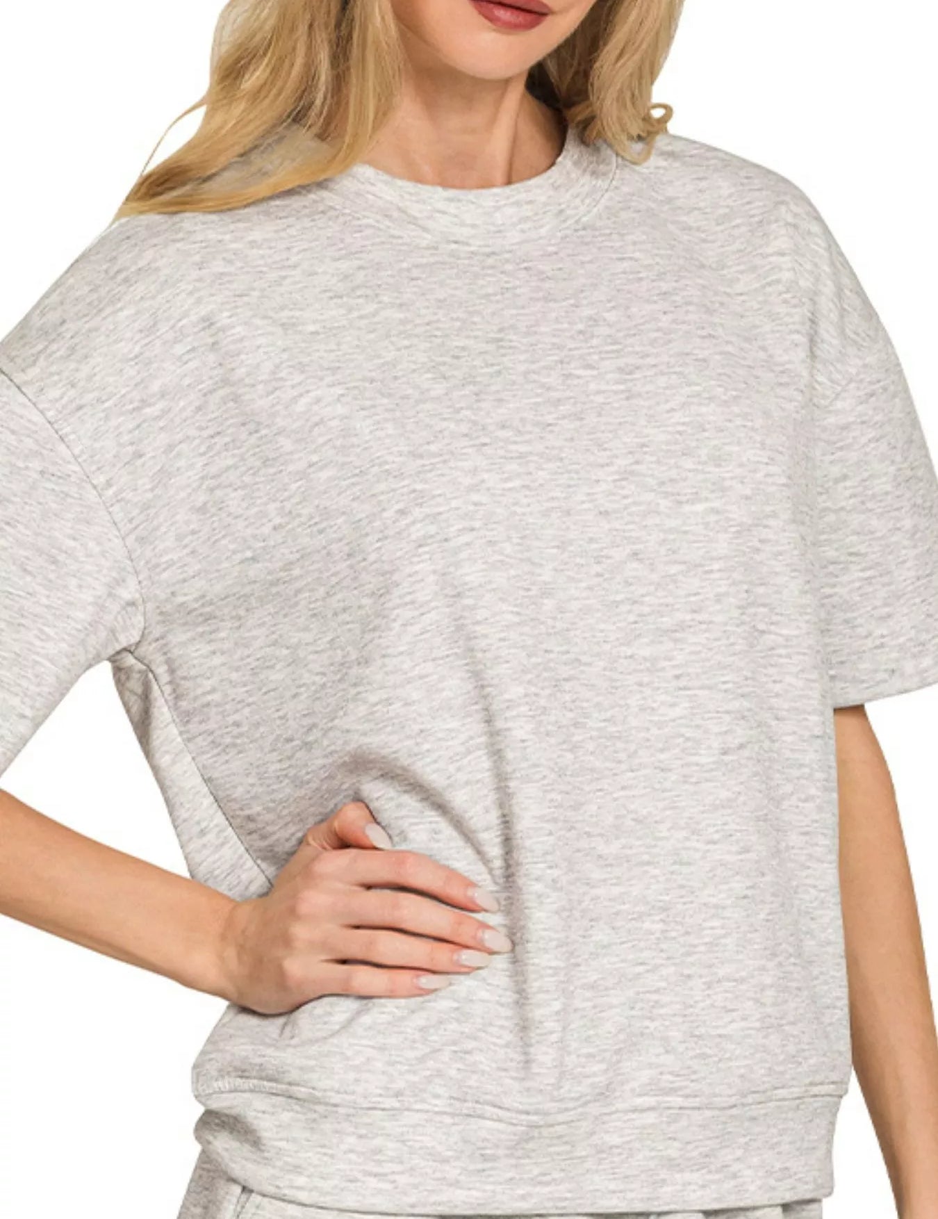 H GREY Zenana Scuba Short Sleeve Top & Shorts Set | Loungewear Sets Daverri Fashions