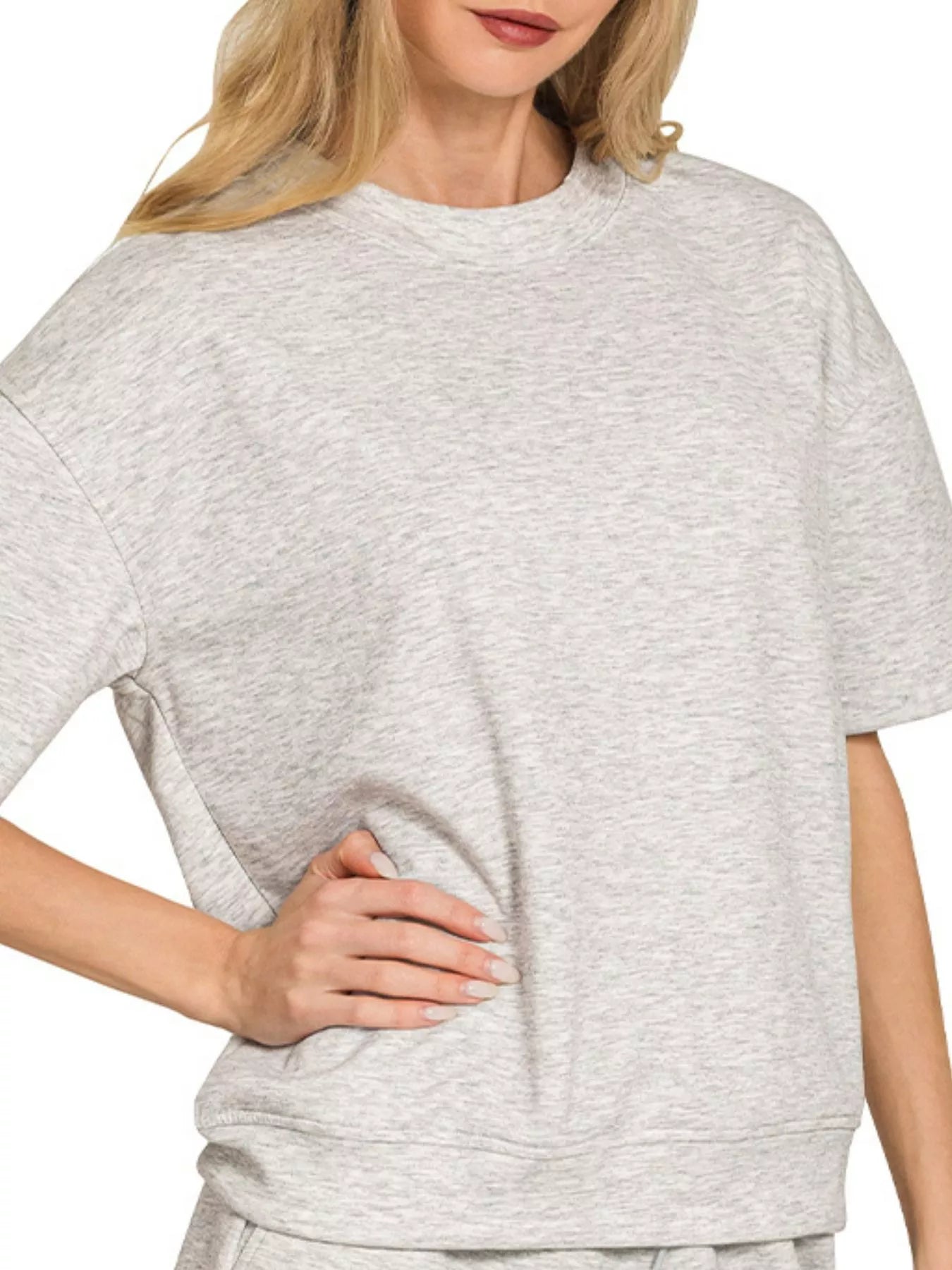 H GREY Zenana Scuba Short Sleeve Top & Shorts Set | Loungewear Sets Daverri Fashions