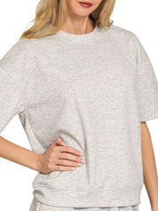 H GREY Zenana Scuba Short Sleeve Top & Shorts Set | Loungewear Sets Daverri Fashions