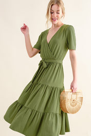 And The Why Soft Short Sleeve Tiered Midi Dress | Daverri Fashions