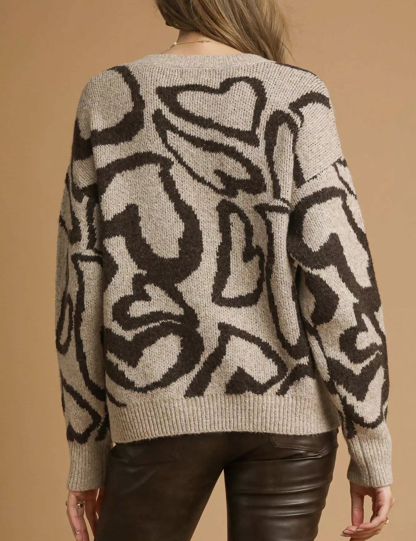 Umgee Heart Print Crew Neck Sweater | Sweaters Daverri Fashions
