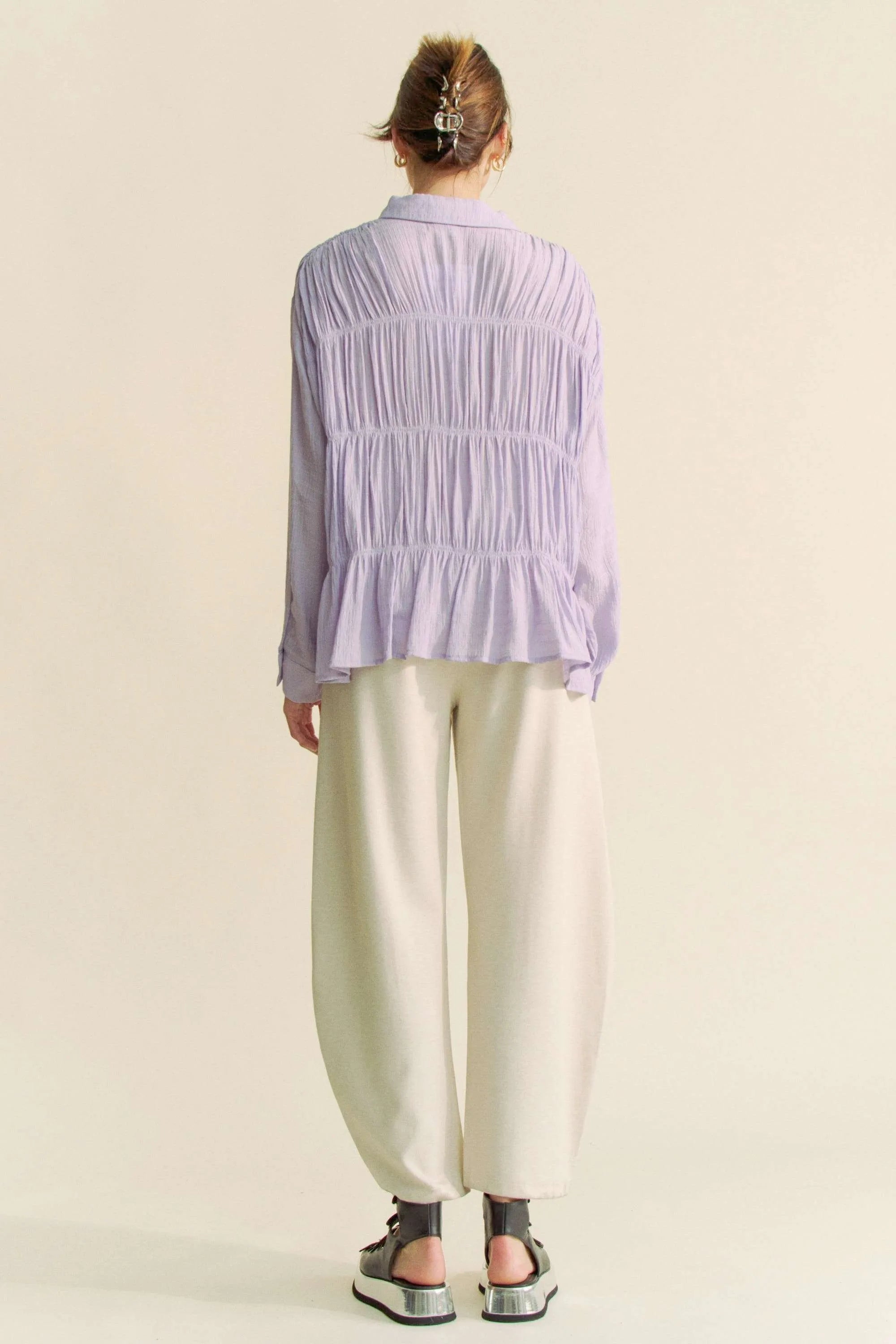 Davi & Dani Ruched All Over Button Front Shirt | Shirts Daverri Fashions