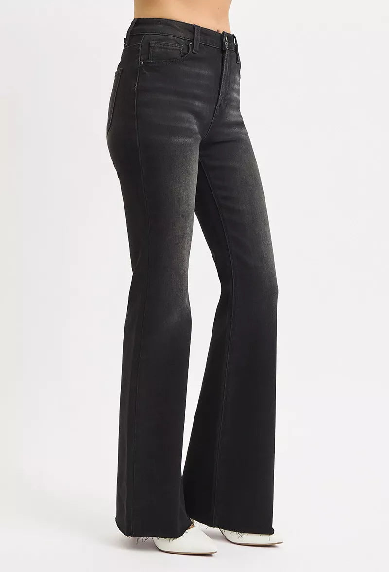 RISEN Full Size High Rise Flare Raw Cut Hem Jeans Plus Size | Jeans Daverri Fashions