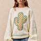 BiBi Cactus Embroidered Fleece Sweatshirt - DAVERRI FASHIONS