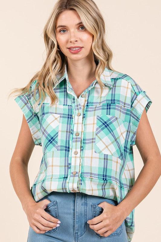 Mittoshop Mineral Wash Plaid Button Down Shirt - DAVERRI FASHIONS