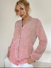 Dusty Pink One Size Pocketed V-Neck Button Up Cardigan | Cardigans Daverri Fashions