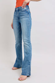 Judy Blue HW Tummy Control Vintage Wash Side Slit Slim Boot Jeans