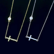 Cross 925 Sterling Silver Moissanite Necklace | Silver Necklaces Daverri Fashions