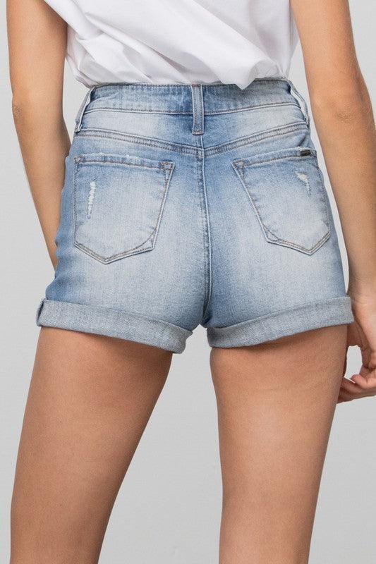 Double Waistband Denim Shorts Denim Shorts