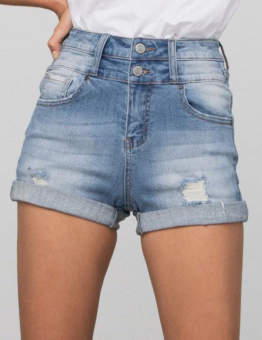 Double Waistband Denim Shorts MEDIUM Denim Shorts