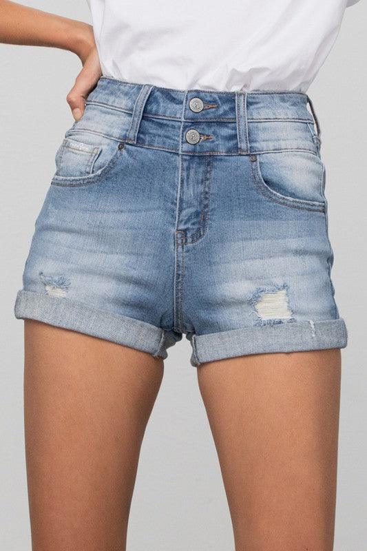 Double Waistband Denim Shorts MEDIUM Denim Shorts