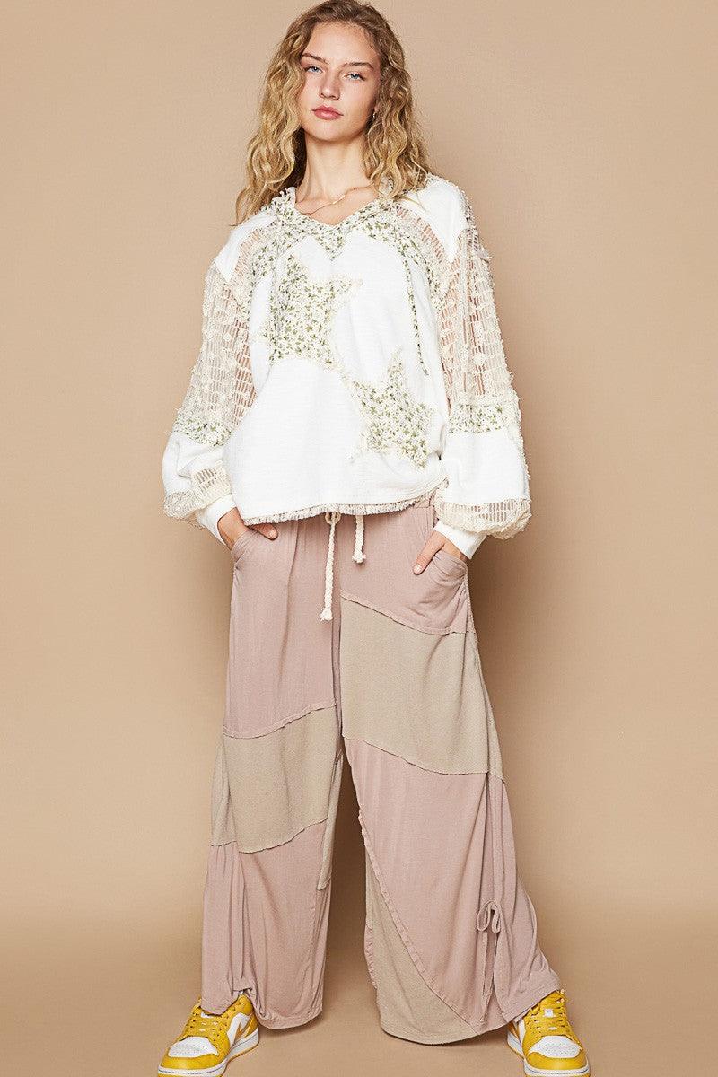 POL Star Patch Lace Contrast Long Sleeve Hooded Top | Tops Daverri Fashions