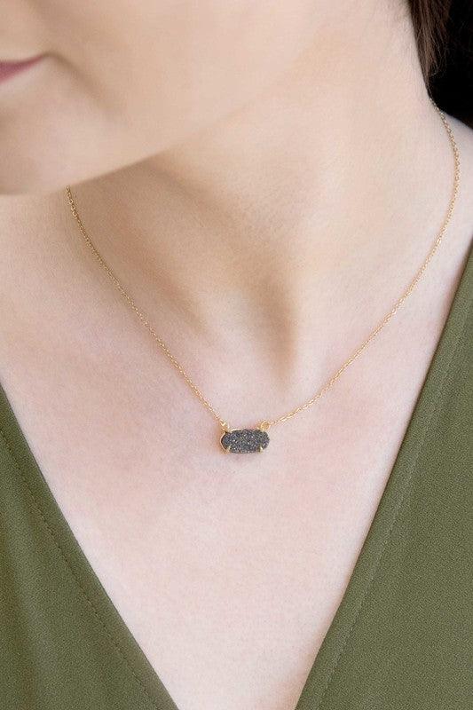Stainless Steel Marquise Druzy Necklace Necklaces