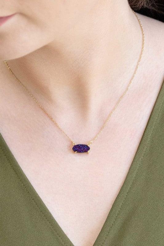 Stainless Steel Marquise Druzy Necklace Necklaces