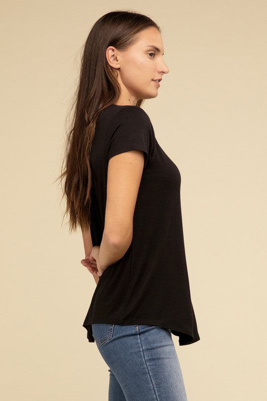 Flowy Round Hem Rayon Short Sleeve Top T-Shirts