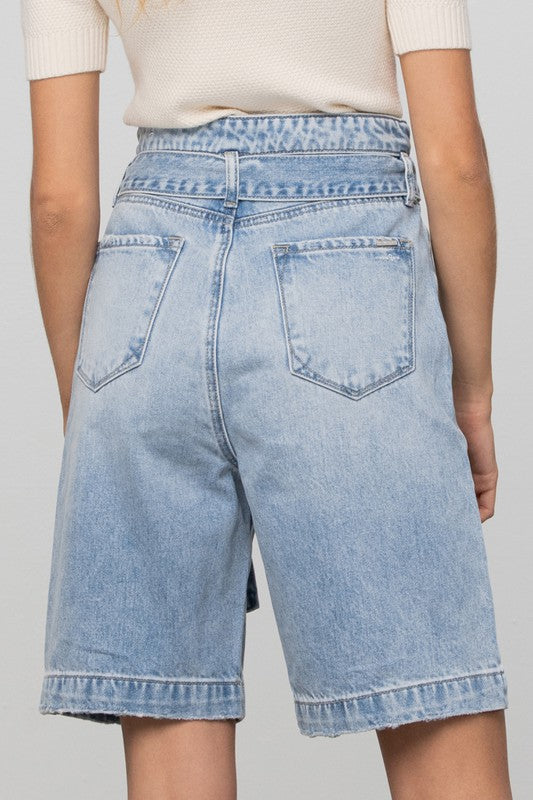Self Belted Bermuda Denim Shorts Shorts