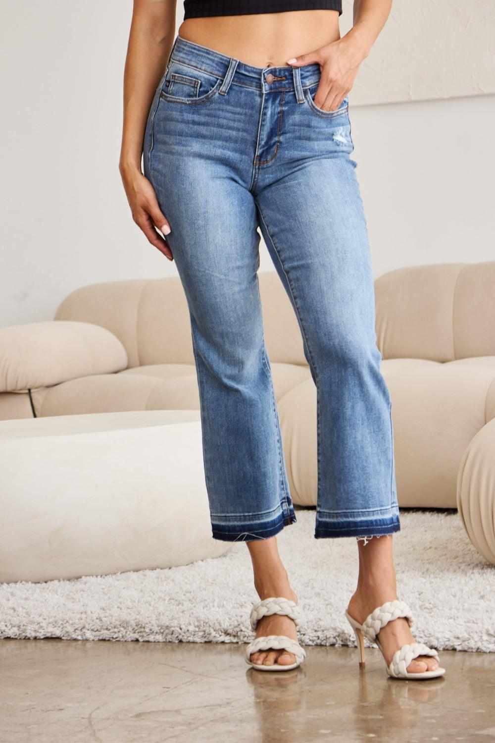 Judy Blue Full Size Release Hem Cropped Bootcut Jeans Jeans