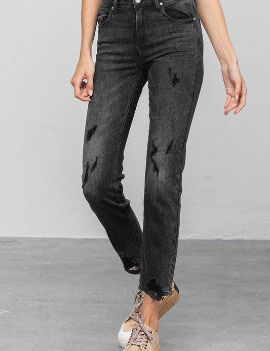 Mid Rise Ankle Black Straight Jeans BLACK Jeans