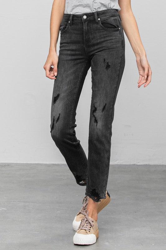 Mid Rise Ankle Black Straight Jeans BLACK Jeans