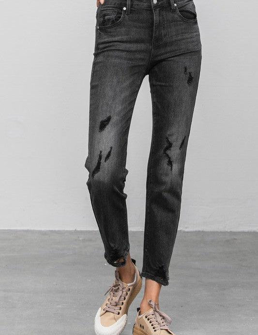 Mid Rise Ankle Black Straight Jeans Jeans