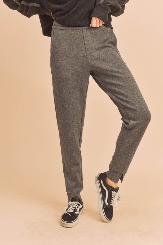 Aemi + Co Elastic Waist Joggers with Pockets Charcoal