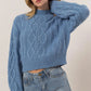 HYFVE Cable-Knit Mock Neck Dropped Shoulder Sweater Gray Blue L Sweaters