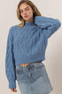 HYFVE Cable-Knit Mock Neck Dropped Shoulder Sweater Gray Blue L Sweaters