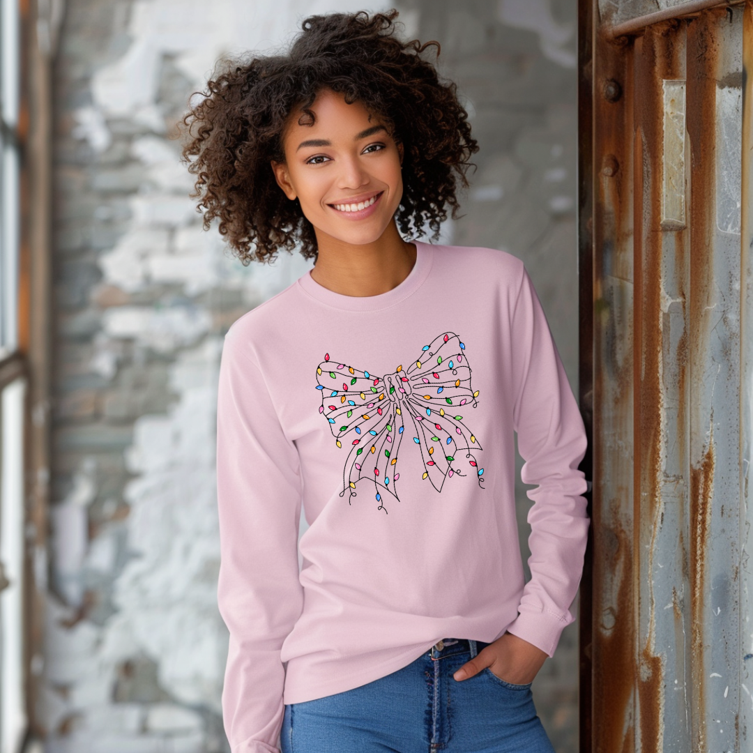 Lights in a Bow Graphic Long Sleeve Tee Womens