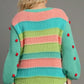 Umgee Full Size Color Block Cable Knit Sweater with Pom Pom Plus Size - DAVERRI FASHIONS