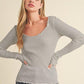 Aemi + Co Lettuce Hem Scoop Neck Long Sleeve Knit Top - DAVERRI FASHIONS