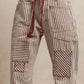 BiBi Drawstring Striped Twill Barrel Pants with patchwork thighs