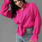 Vibrant fuchsia women’s collared flounce sleeve loose fit cotton shirt