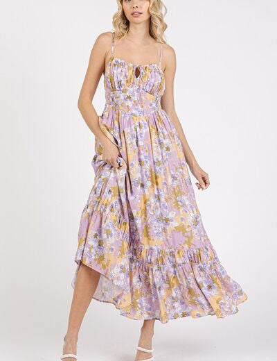 Mittoshop Floral Smocked Back Ruffled Hem Maxi Cami Dress Lavender Maxi Dresses