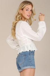 Long Sleeve Sheer Lace Top Shirts & Tops