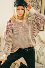 CABERNET L XL Zenana Two Tone Crewneck Sweater | Sweaters Daverri Fashions