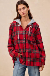 BiBi Brushed Plaid Hooded Jacket | Jackets Daverri Fashions