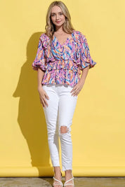 And The Why Printed Lantern Sleeve Blouse | Daverri Fashions