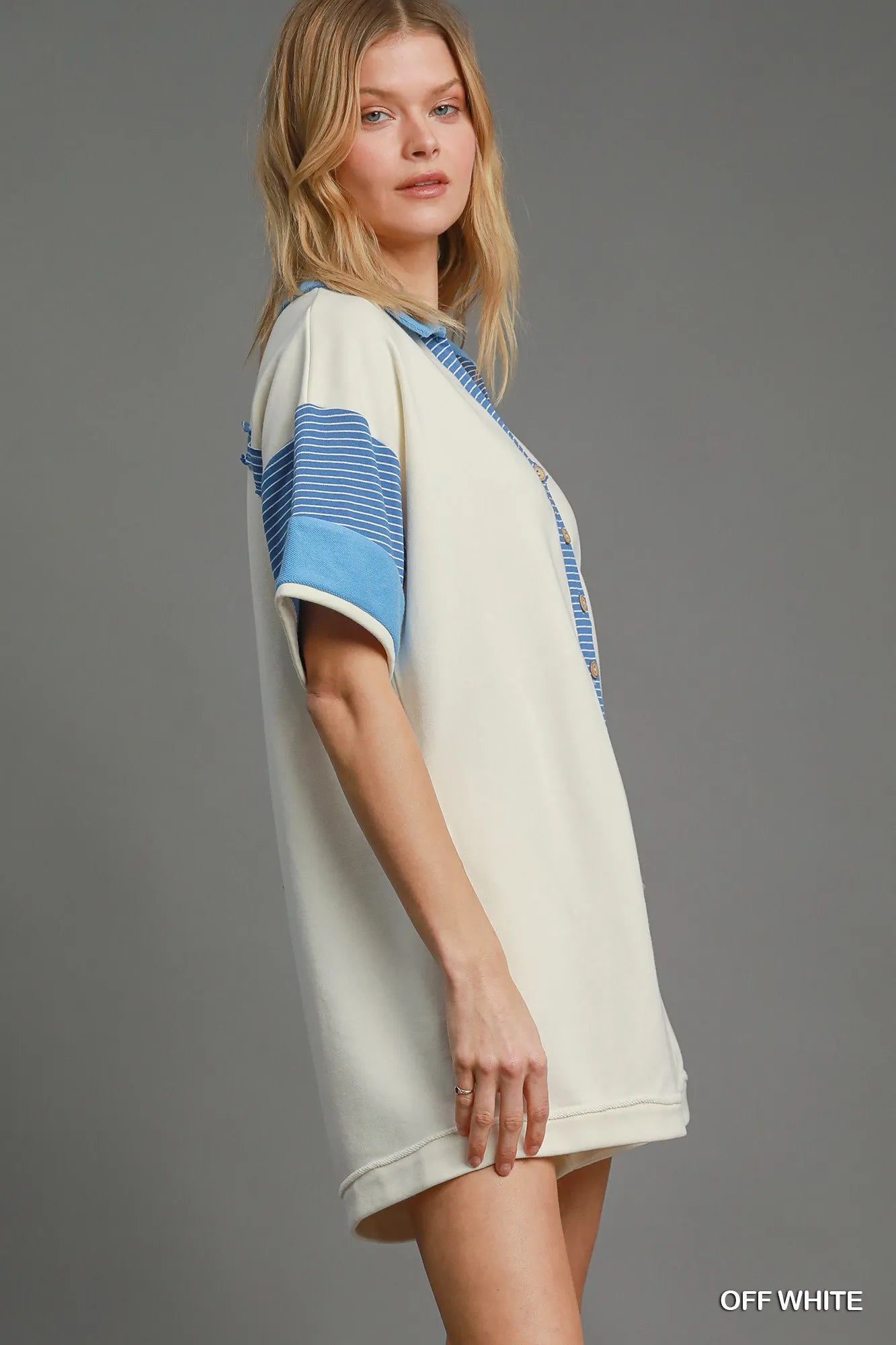 Umgee French Terry Collared Colorblock Romper Rompers