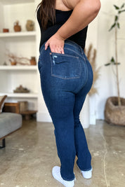 Judy Blue Full Size High Waist Rigid Magic Heavy Destroy Straight Jeans | Daverri Fashions