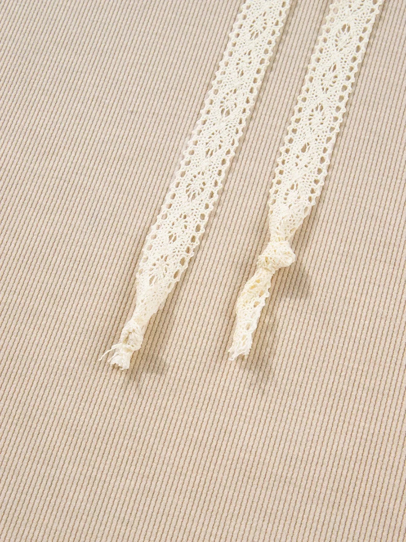 Lace Drawstring Hoodie and High Waist Pants Corduroy Set - DAVERRI FASHIONS