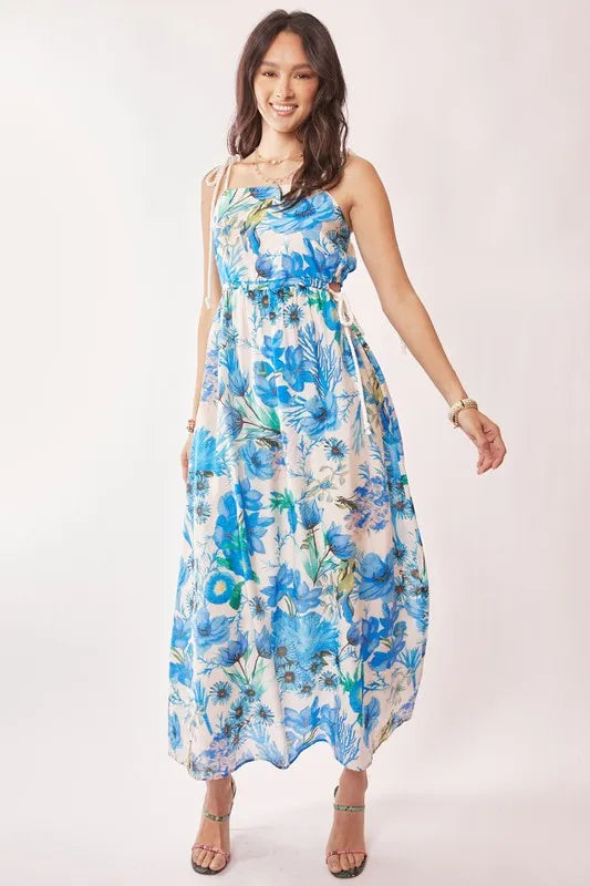 Davi & Dani Tropical Boho Printed Detail Cut Out Maxi Dress Maxi Dresses
