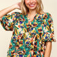 Haptics Full Size Frill Floral Puff Sleeve Peplum Blouse Blouses