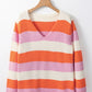 Color Block V-Neck Long Sleeve Sweater - DAVERRI FASHIONS