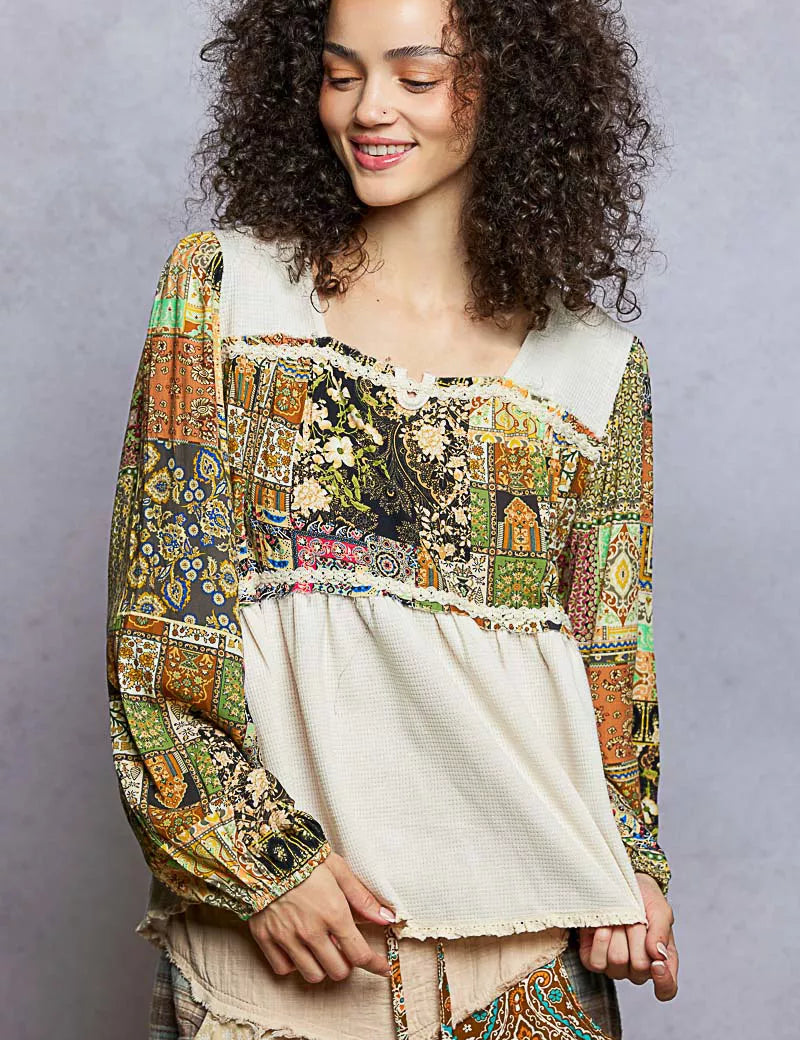 POL Balloon Sleeve Peplum Blouse with Trim Detail | Blouses Daverri Fashions