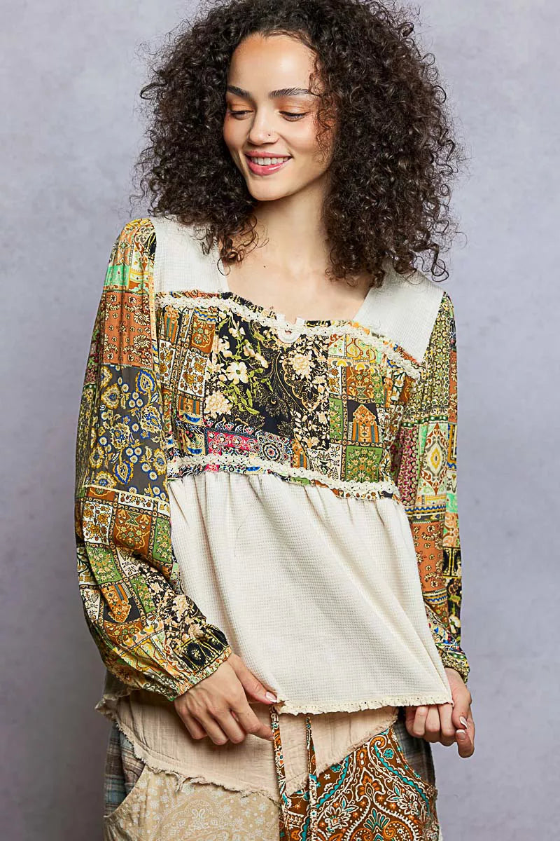 POL Balloon Sleeve Peplum Blouse with Trim Detail | Blouses Daverri Fashions