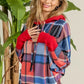 BiBi Plaid Mirr Brushed Rib Contrast Thumb Open Hoodie - DAVERRI FASHIONS