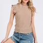 Ces Femme Texture Mock Neck Ruffle Cap Sleeve Blouse - DAVERRI FASHIONS